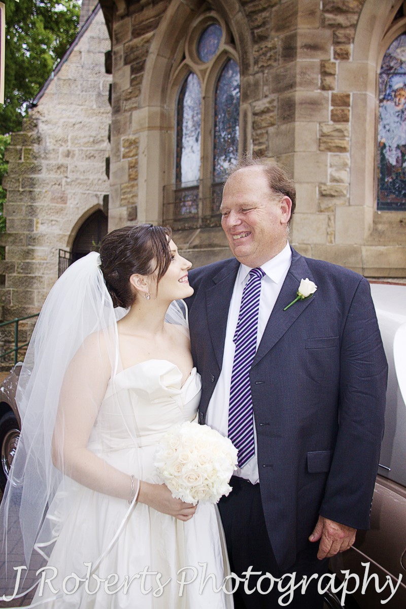 Bride with her father outside the church - wedding photography sydney
